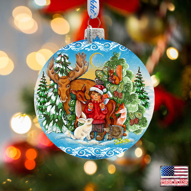 a christmas ornament hanging from a christmas tree