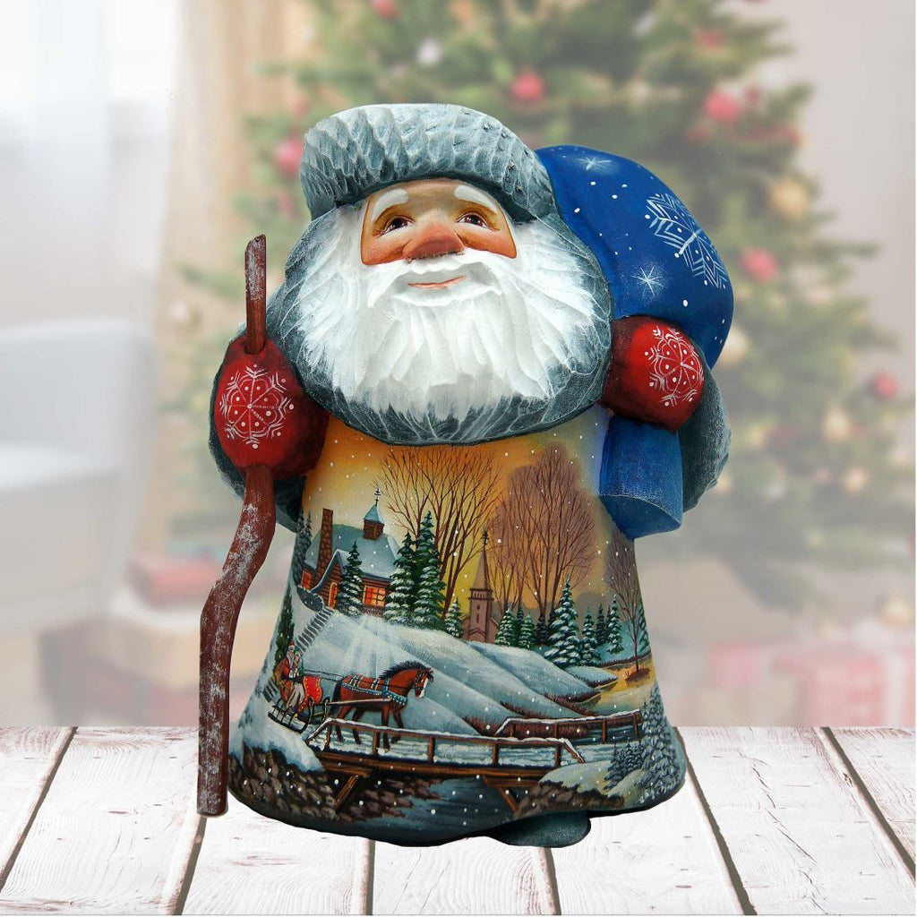 Lighted House Sleigh Ride Santa Hand-Painted WOODCARVED Figurine by G. DeBrekht - Christmas Decor - 2821705 *** PRE-ORDER - Handmade Just for You! ***