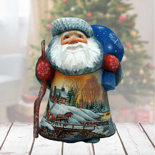 Lighted House Sleigh Ride Santa Hand-Painted WOODCARVED Figurine by G. DeBrekht - Christmas Decor - 2821705 *** PRE-ORDER - Handmade Just for You! ***