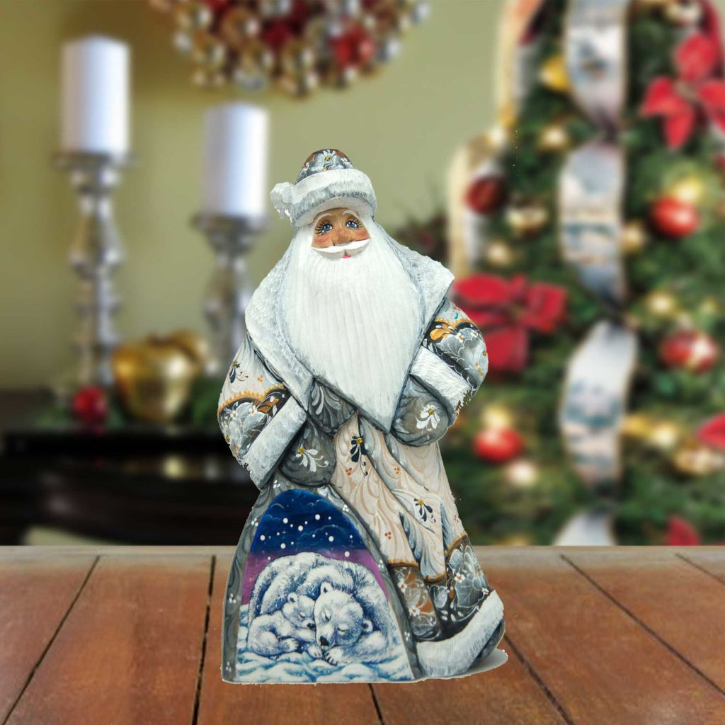 Polar Cubs Dancing Santa Hand-Painted WOODCARVED Masterpiece by G. DeBrekht - Wildlife Holiday Decor - 8214820