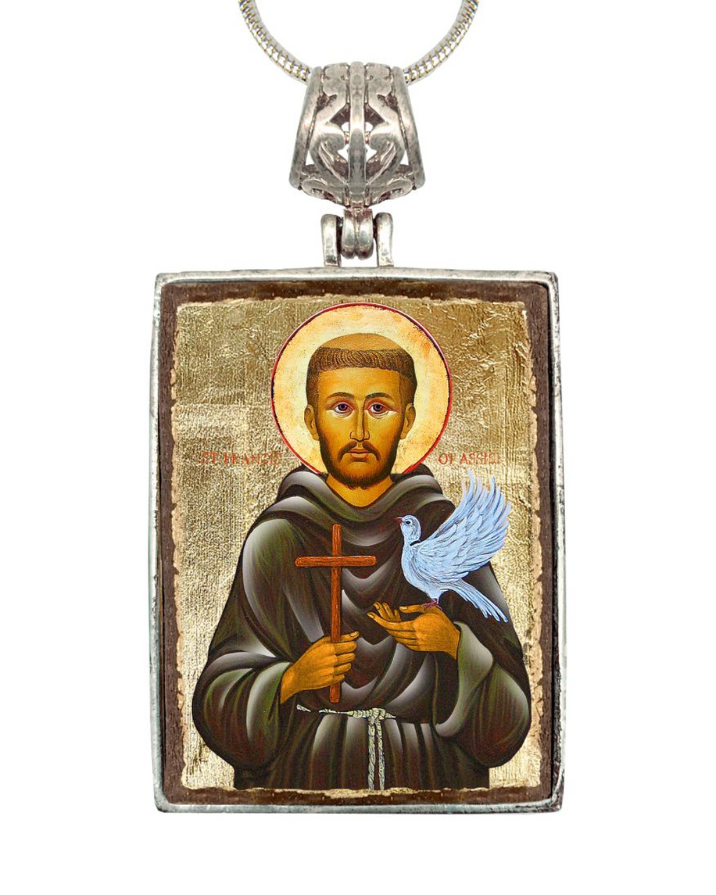 a religious icon of St. Francis of Assisi, a friar and author of the Book of Common Prayer.