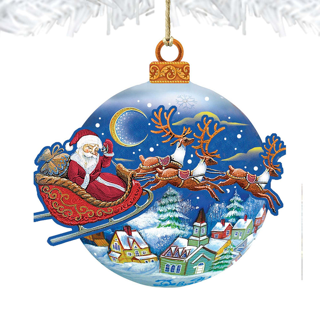 Up-Up and Away Christmas Wooden Ornaments by G. DeBrekht - Christmas Santa Snowman Decor - 8112160