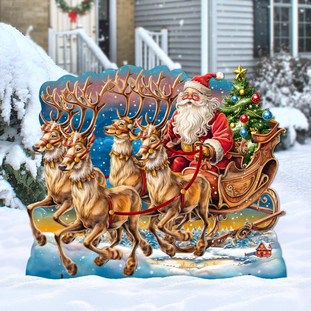 Santa in Sleigh Outdoor Decor by G. Debrekht - Christmas Santa Snowman Decor - 8611037F