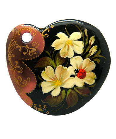 Handpainted Lacquered Miniature Jewelry Brooch Pin by G.DeBrekht Unique Handmade Gift Collectible and Home Decoration