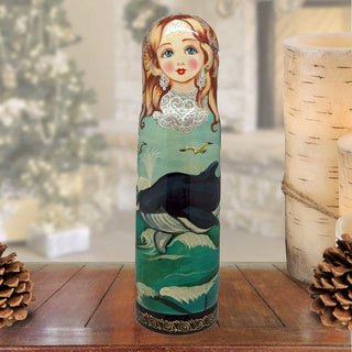Whales Hand-Painted Wooden Bottle Holder, Wine Box, Tall Gift Box by G. DeBrekht - Wildlife Holiday Decor - 190811