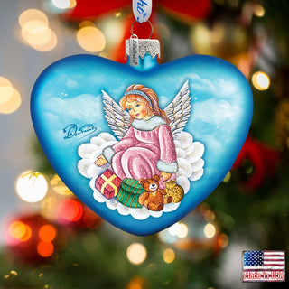 Guardian Angel Heart Glass Ornament by G. DeBrekht - Nativity Holiday Decor - 744-022