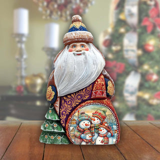 Snowman Family Santa Hand-Painted WOODCARVED Masterpiece Figurine by G. DeBrekht - Christmas Decor - 8206019