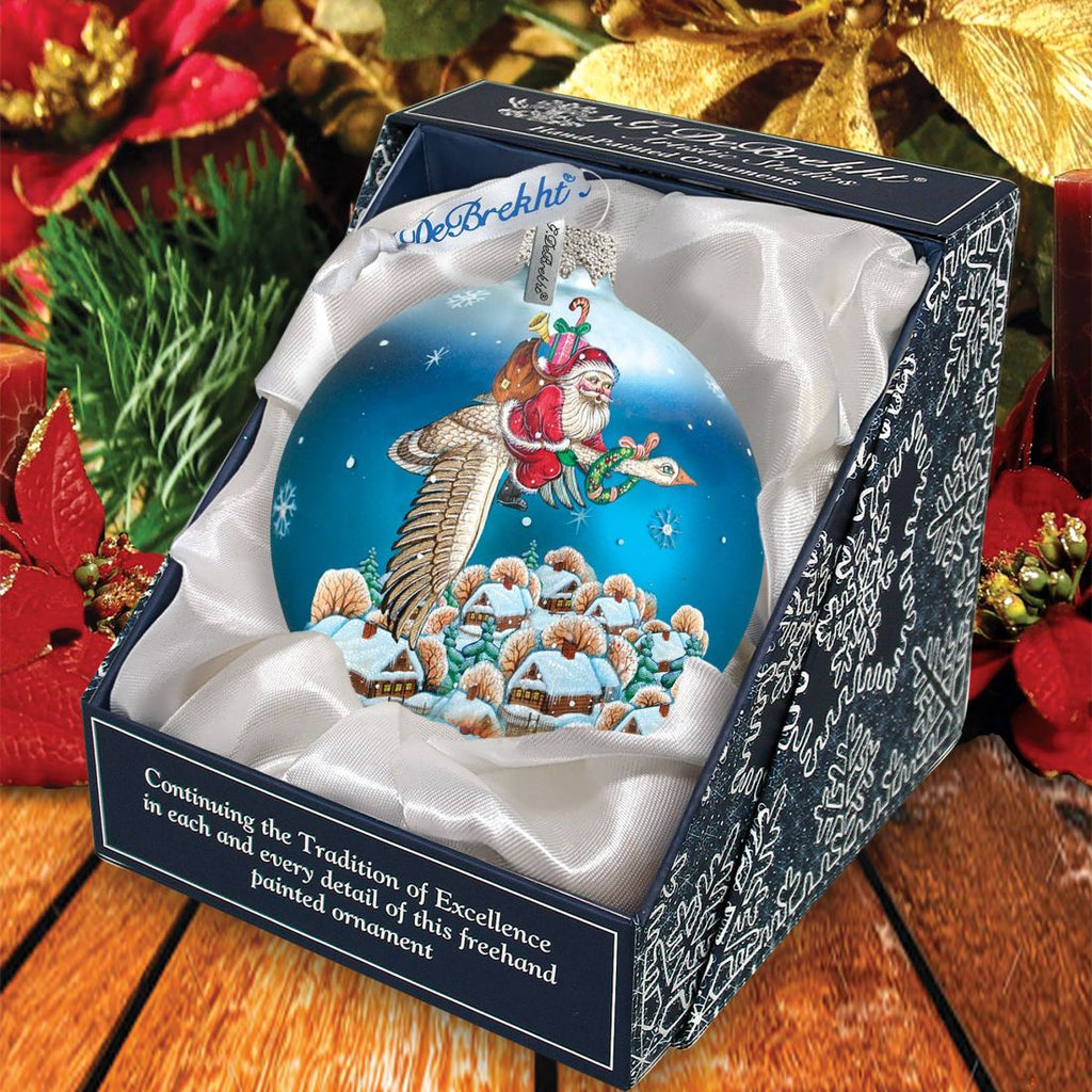 Santa on Goose Ball Glass Ornament by G. DeBrekht - Christmas Santa Snowman Decor - 73312