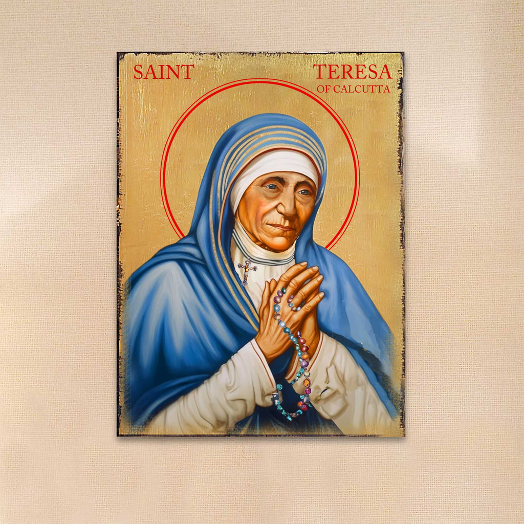 a painting of a nun holding a rosary