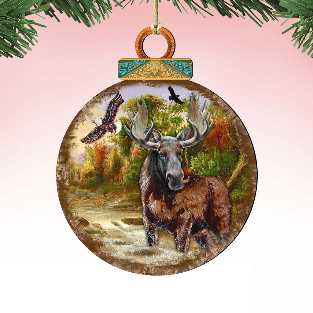 Woodsy Moose Ball Wooden Ornaments by G. DeBrekht - Wildlife Holiday Decor - 8025215