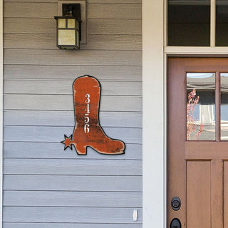 Cowboy Boots Wooden Personalized House Number Sign by G. Odebrecht - Love Family Kids Decor - Handcrafted Wooden Handcrafted Wooden Address Sign - MA989142