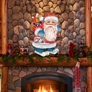 Coming to Town Santa Christmas Door Decor by G. DeBrekht - Christmas Santa Snowman Decor - 8117663H