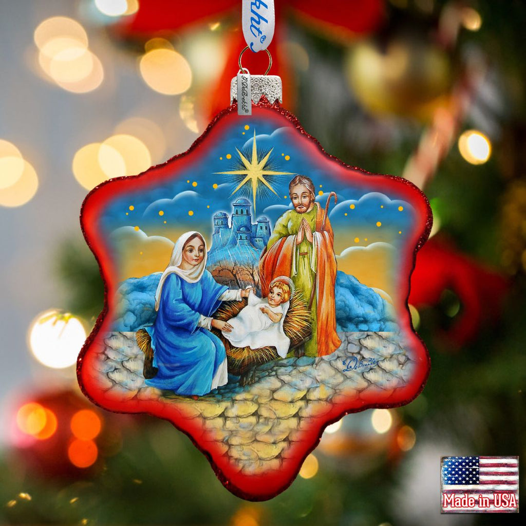 Holy Family Snowflake Glass Ornament by G. DeBrekht - Nativity Holiday Decor - 73552S