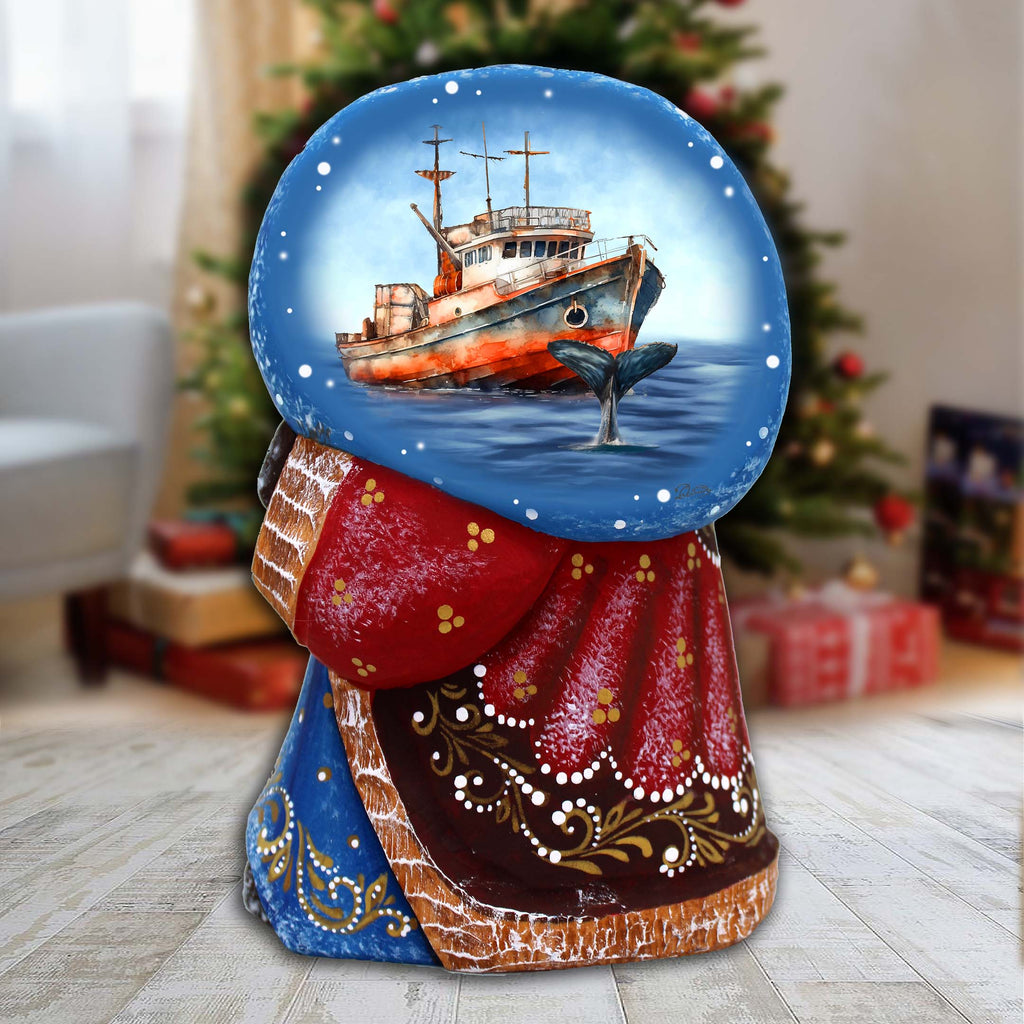 Fishing Ship Santa with Bag Hand-Painted WOODCARVED Masterpiece by G. DeBrekht - Christmas Decor - 8215560