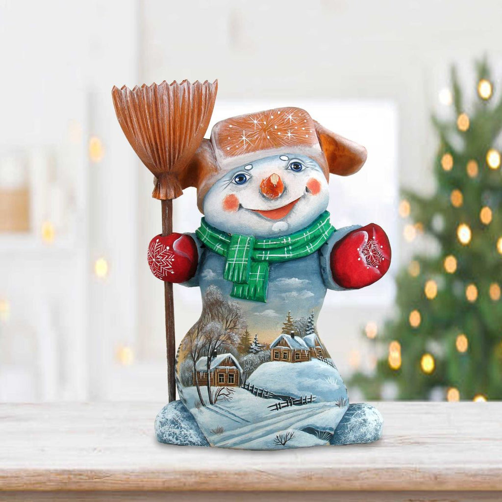 Snowy Memory Santa Hand-Painted WOODCARVED Masterpiece by G. DeBrekht - Christmas Santa Snowman Decor - 821586 *** PRE-ORDER - Handmade Just for You! ***