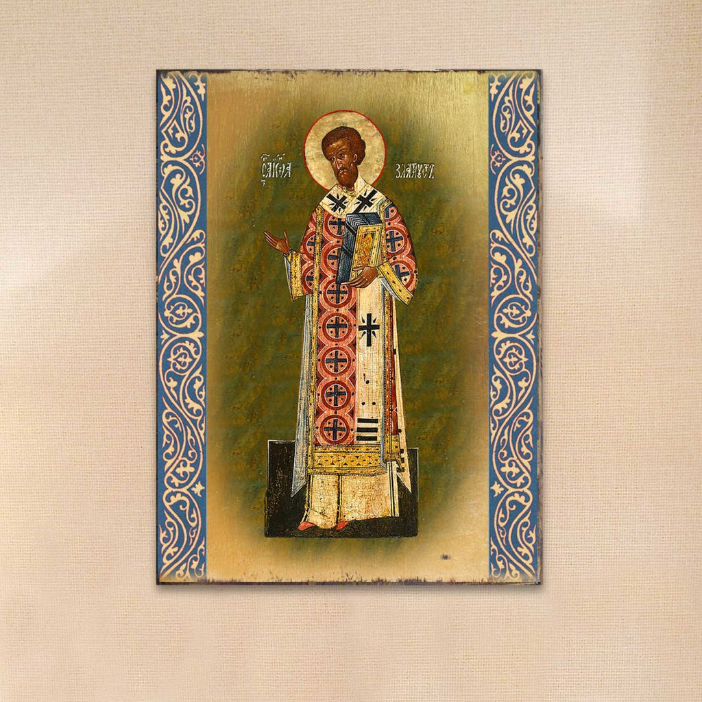 Saint Chrysostom Wooden Gold Plated Religious Christian Sacred Icon - Inspirational Icon Decor - 85054
