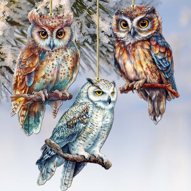 Night Owls Decorative Wooden Ornaments of 3 by G. Debrekht - Wildlife Decor - 8091004-S3