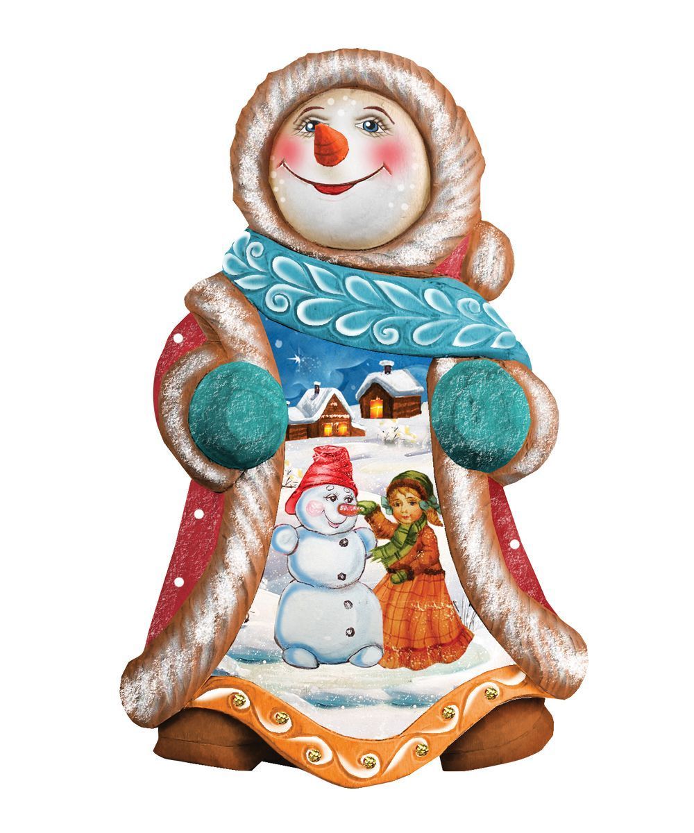Hand Painted Snowy Day Snowman Ornament Figurine with Scenic Painting by G. DeBrekht - 663311