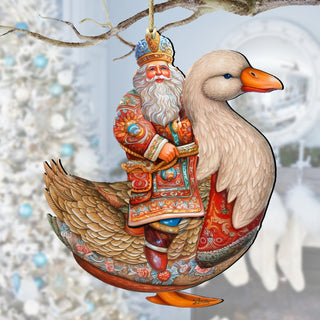 Charming Santa on Goose Wooden Ornaments by G. Debrekht Christmas Santa Snowman Decor - 8611063