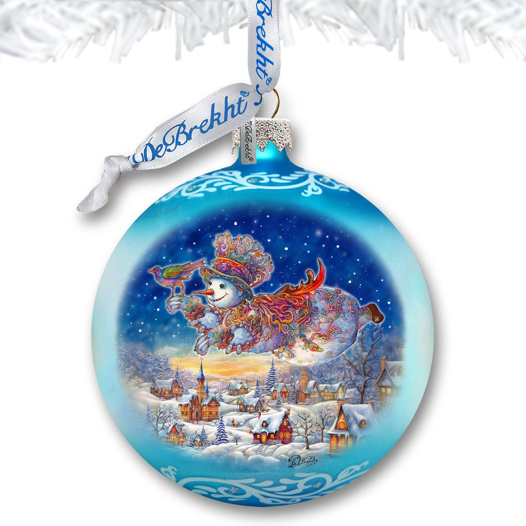 Winter Skies Adventure Ball Glass Ornament by G. Debrekht - Christmas Santa Snowman Decor - 73380