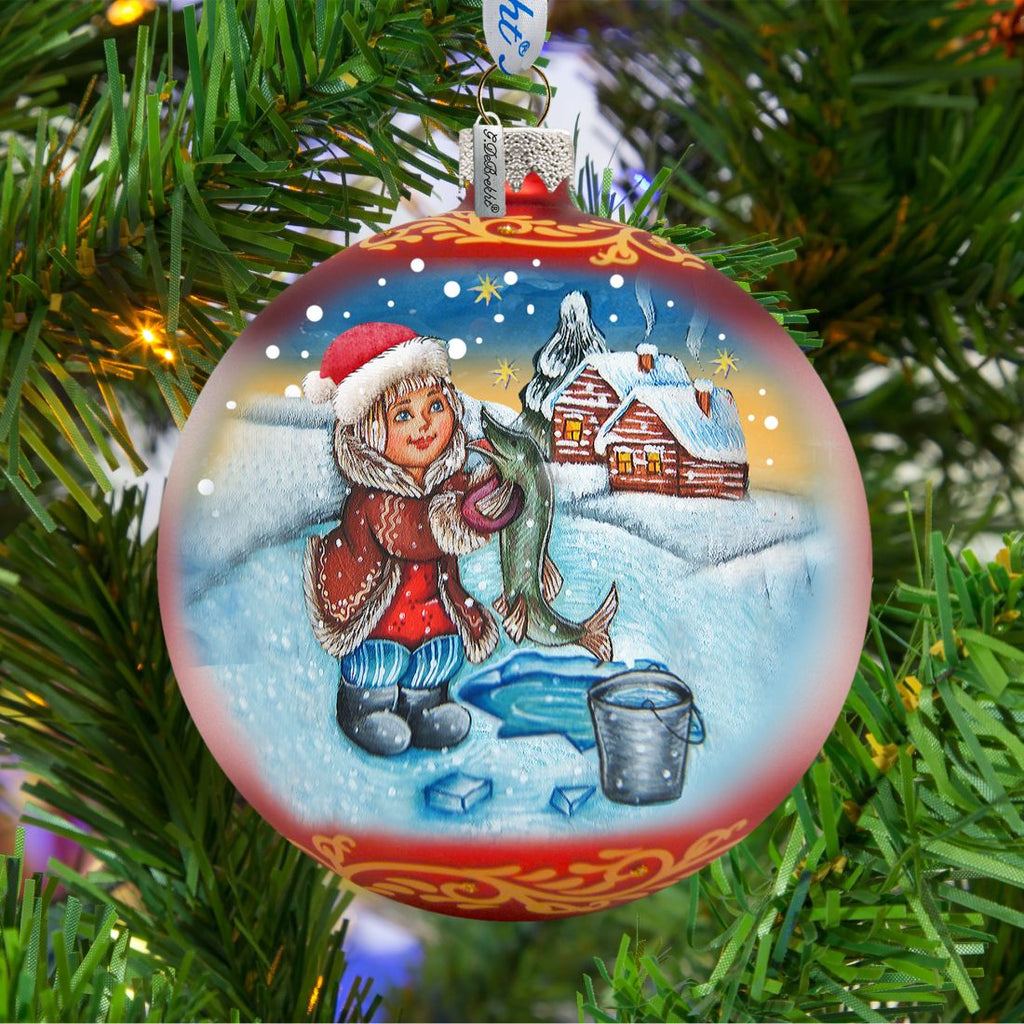 For The Pike Village Ball Glass Ornament by G. DeBrekht - Christmas Decor - 73323
