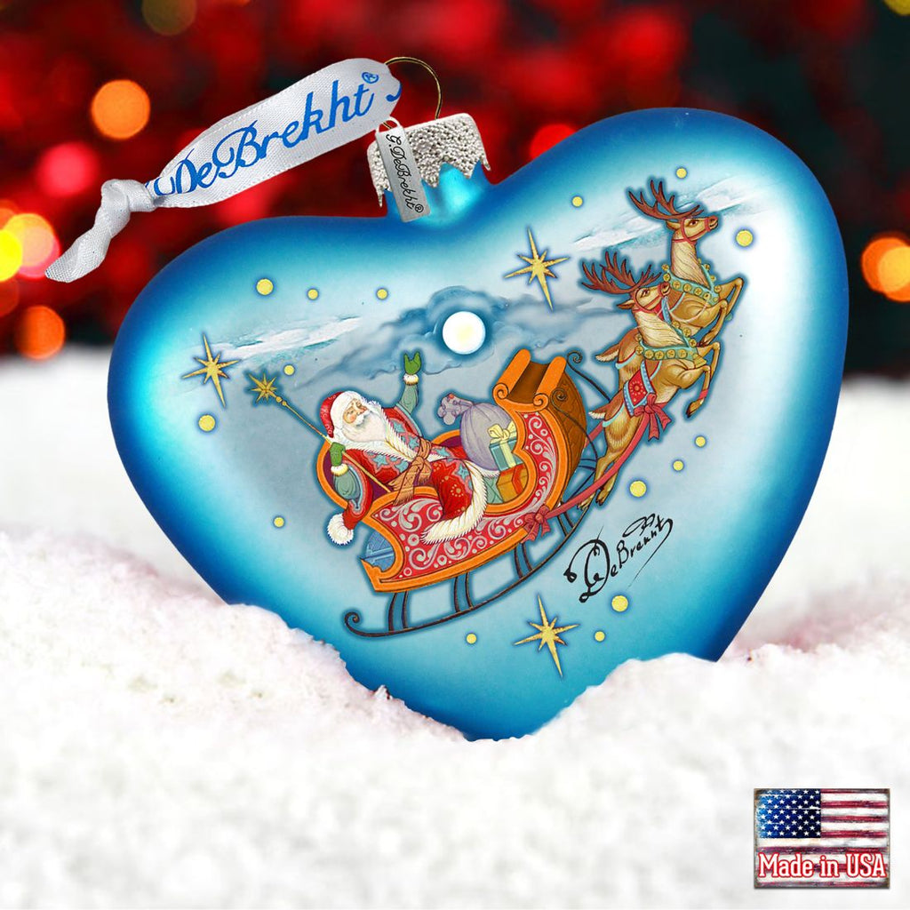 Santa on His Way Glass Ornament by G. DeBrekht - Christmas Santa Snowman Decor - 753-005