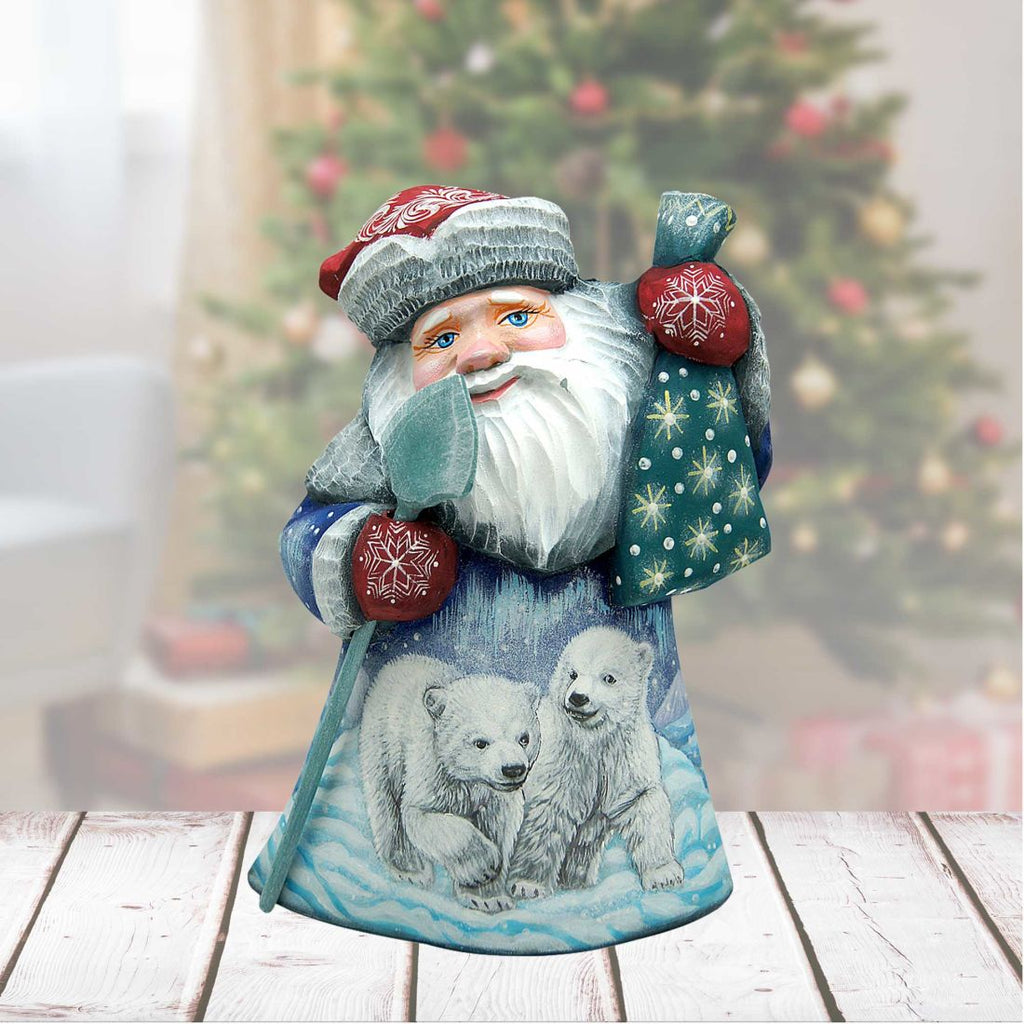 Polar Cubs Santa Hand-Painted WOODCARVED Masterpiece by G. DeBrekht - Wildlife Holiday Decor - 8215012 *** PRE-ORDER - Handmade Just for You! ***