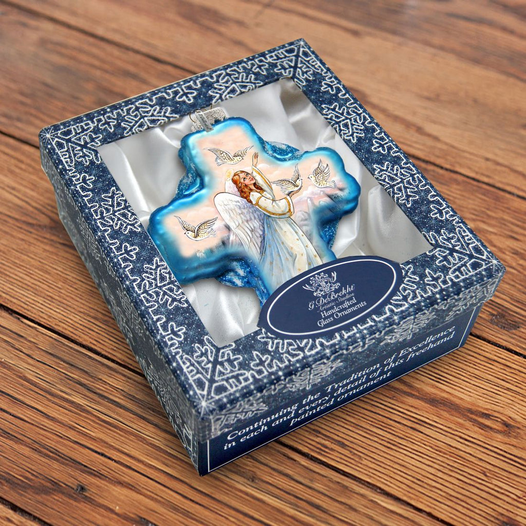 Guardian Angel Cross Glass Ornament Holiday by Debrekht 758-019