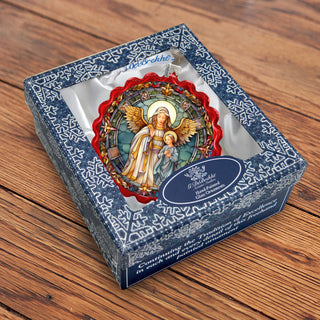 Guardian Angel Wreath Glass Ornament by G. Debrekht - Nativity Holiday Decor - 759-053