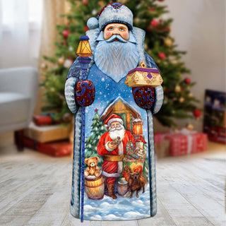 Jolly Santa Gifting Hand-Painted WOODCARVED Masterpiece Figurine by G. DeBrekht - Santa Snowman Christmas Decor - 215868