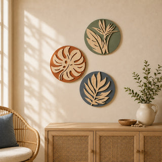 Tropical Botanical Wall Art Set of 3 – Organic Elements Collection - G987006