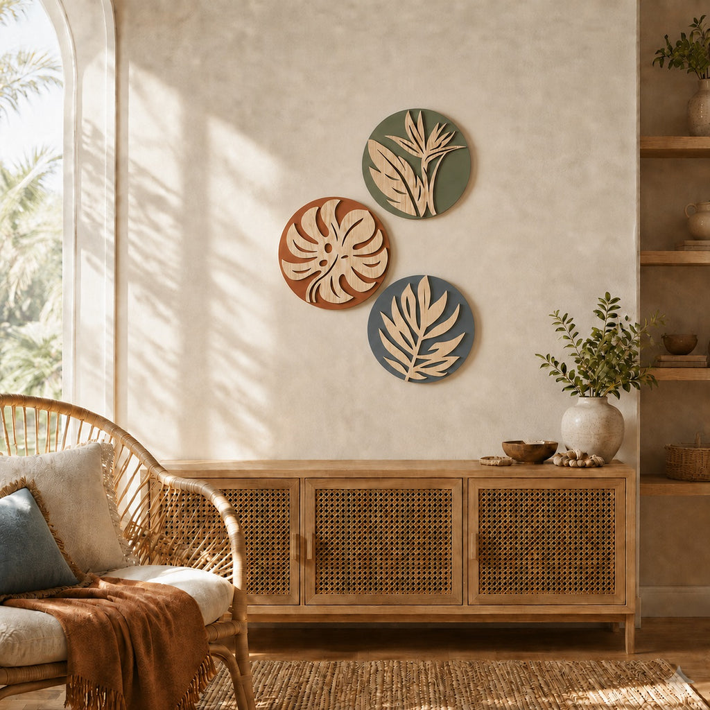 Tropical Botanical Wall Art Set of 3 – Organic Elements Collection - G987006