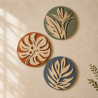 Tropical Botanical Wall Art Set of 3 – Organic Elements Collection - G987006