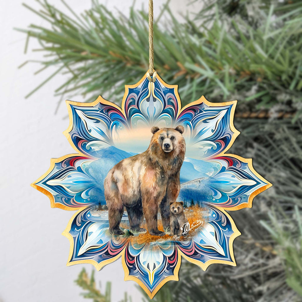 Brown Bear Snowflake Large Wooden Ornament by G. Debrekht - Nature Wildlife Decor - 8688409M