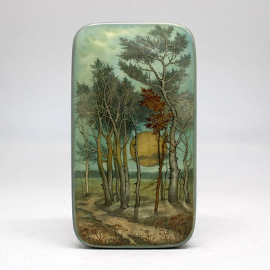 Hand-Painted Moon Night One-of-a-Kind Fedoskino Papier Mache Lacquered Miniature Box 5 x 3 Unique Handmade Gift Collectible and Home Decoration