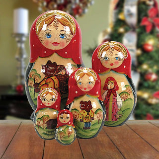 Bear and a Girl Matreshka Nesting Hand-Painted Dolls Set of 5 by G. DeBrekht - Christmas Decor - 120053