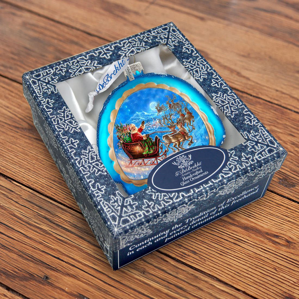 Up-Up and Away Glass Ornament by G. DeBrekht - Christmas Santa Snowman Decor - 756-014