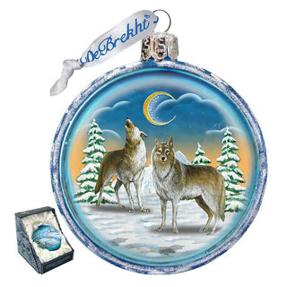 Winter Wolves Cut Ball Glass Ornament by G. DeBrekht - Wildlife Holiday Decor - 764-011