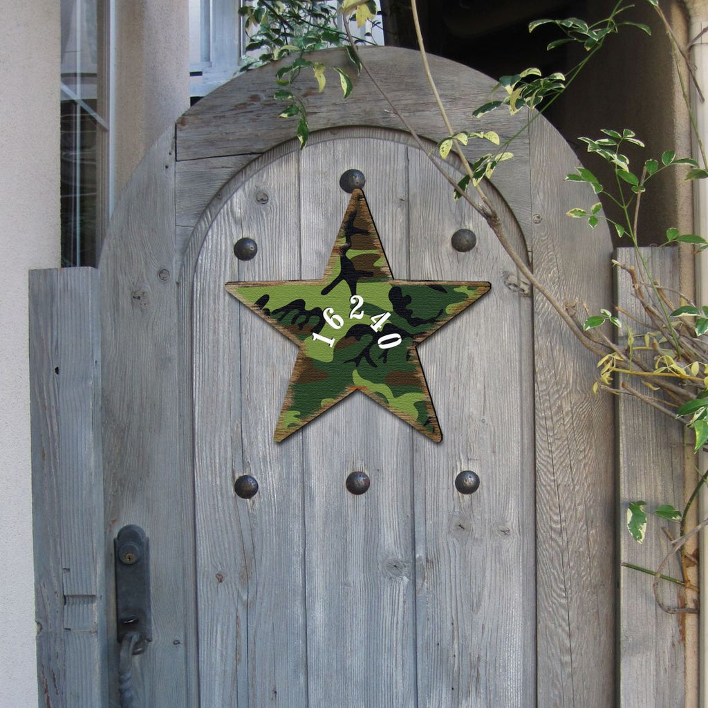Military Star Wooden Personalized House Number Sign by G. Odebrecht - American Patriotic Decor - Handcrafted Wooden Handcrafted Wooden Address Sign - MA98917