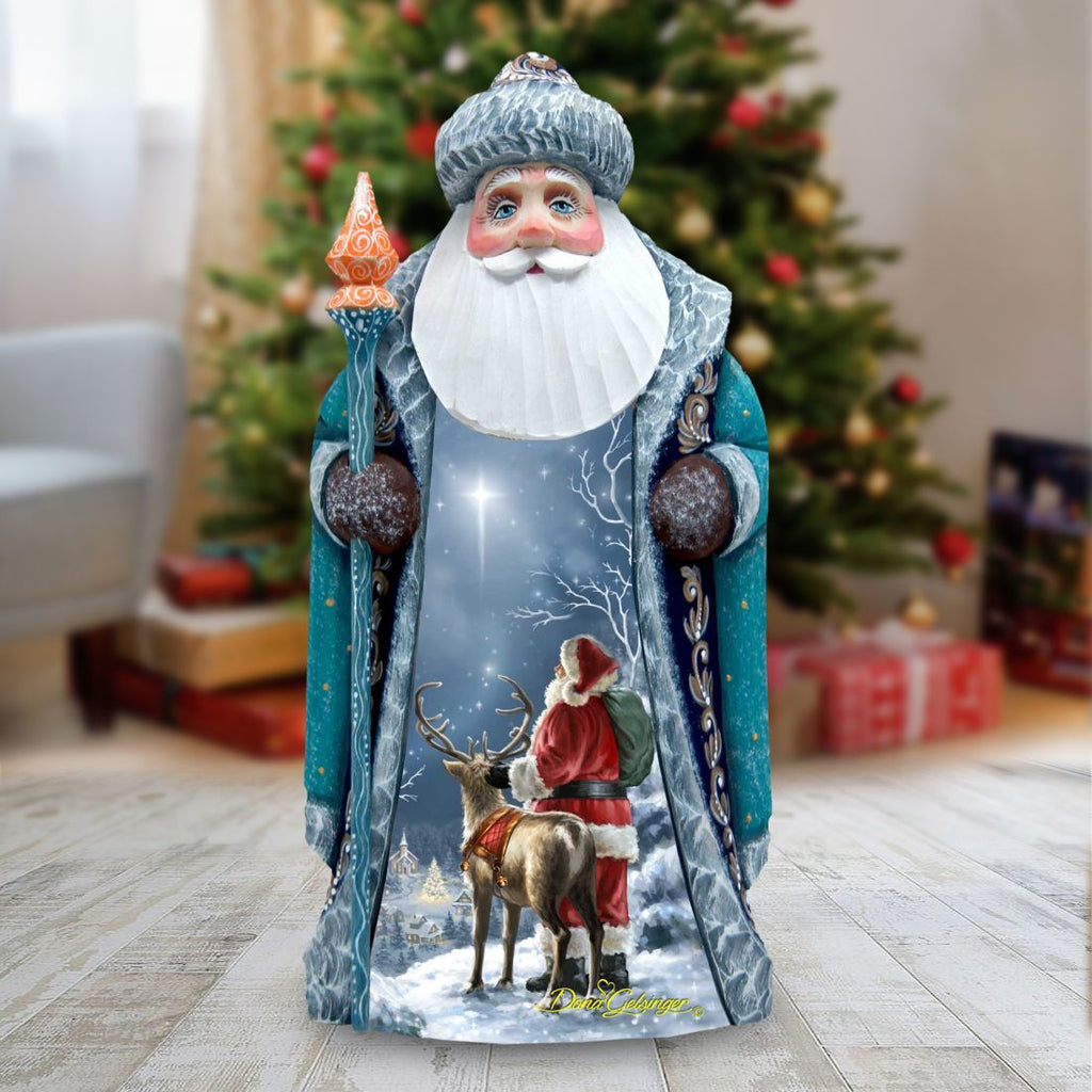 Starry Night Santa Hand-Painted WOODCARVED Figurine by D. Gelsinger - Christmas Decor - 242107-1713