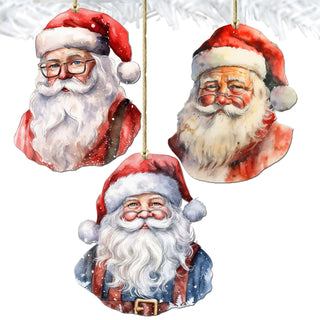 Jolly Santa Faces Decorative Eco Wood Ornaments Set of 3 by G. Debrekht - Christmas Decor - 8091045-S3