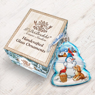 Building A Snowman Mercury Glass Ornament by G. DeBrekht - Christmas Santa Snowman Decor - 773021