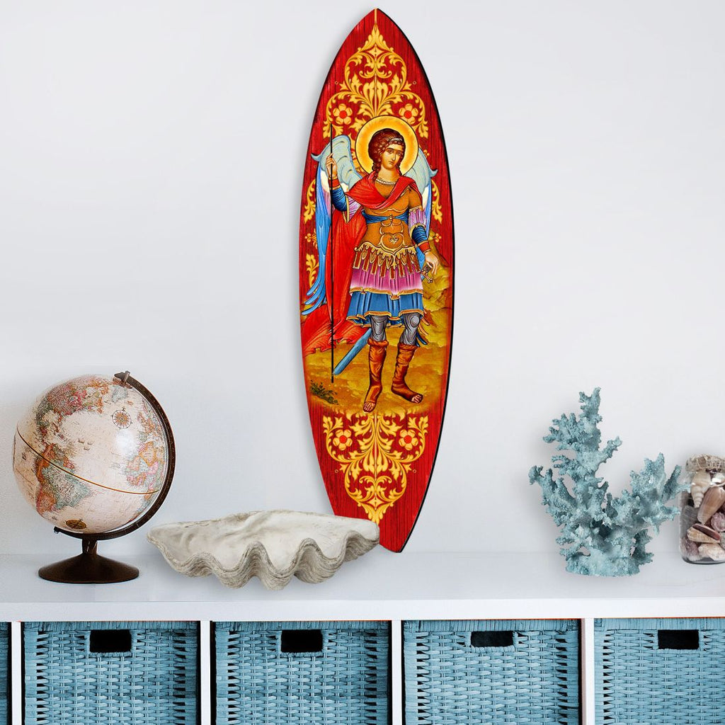 St. Michael Surfboard Coastal Door Art by G. DeBrekht - Coastal Sea-Life Decor - 8490105HS