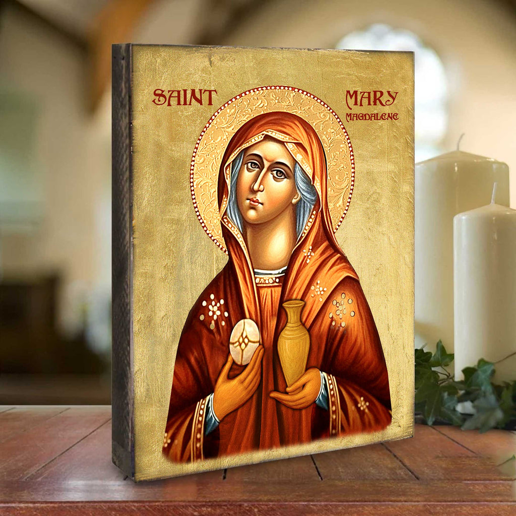 a religious icon of Saint Mary of the Flower, with the text 