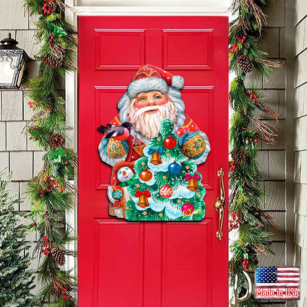 Santa Tree Decorating Christmas Door Decor by G. DeBrekht - Christmas Santa Snowman Decor - 8119181H