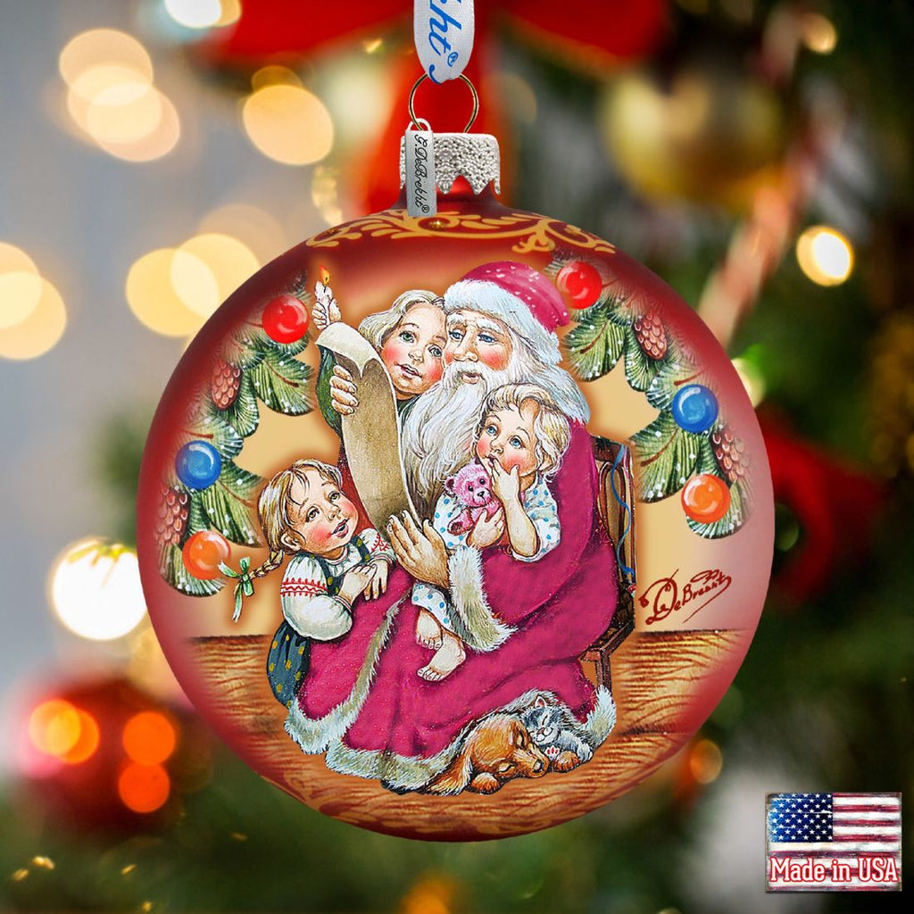 Santa Gift List Glass Ornament by G. DeBrekht - Christmas Santa Snowman Decor - 73364
