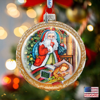 Christmas Night Cut Ball Glass Ornament by G. DeBrekht - Christmas Santa Snowman Decor - 764-025