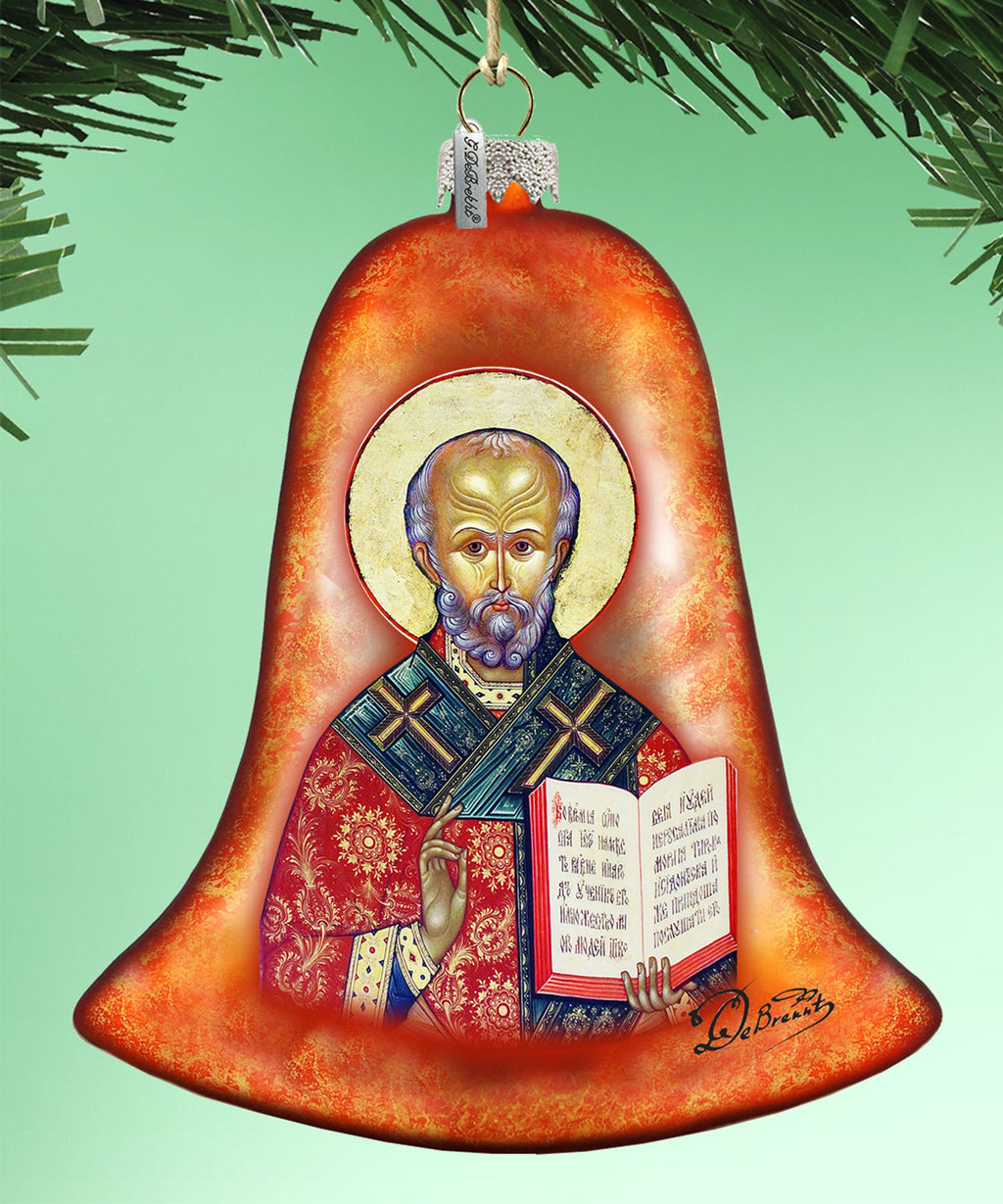 Saint Nick Bell Glass Ornament by G. DeBrekht - Nativity Holiday Decor - 752-034