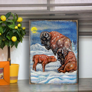 Buffalos Art Wooden Wall Art by Nature Wonders - Nature Wildlife Decor  - 95217B