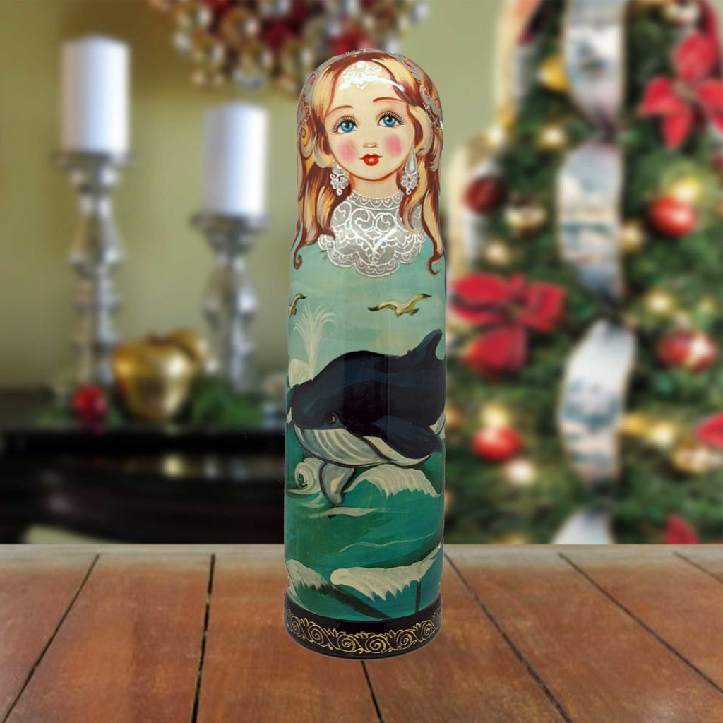 Whales Hand-Painted Wooden Bottle Holder, Wine Box, Tall Gift Box by G. DeBrekht - Wildlife Holiday Decor - 190811